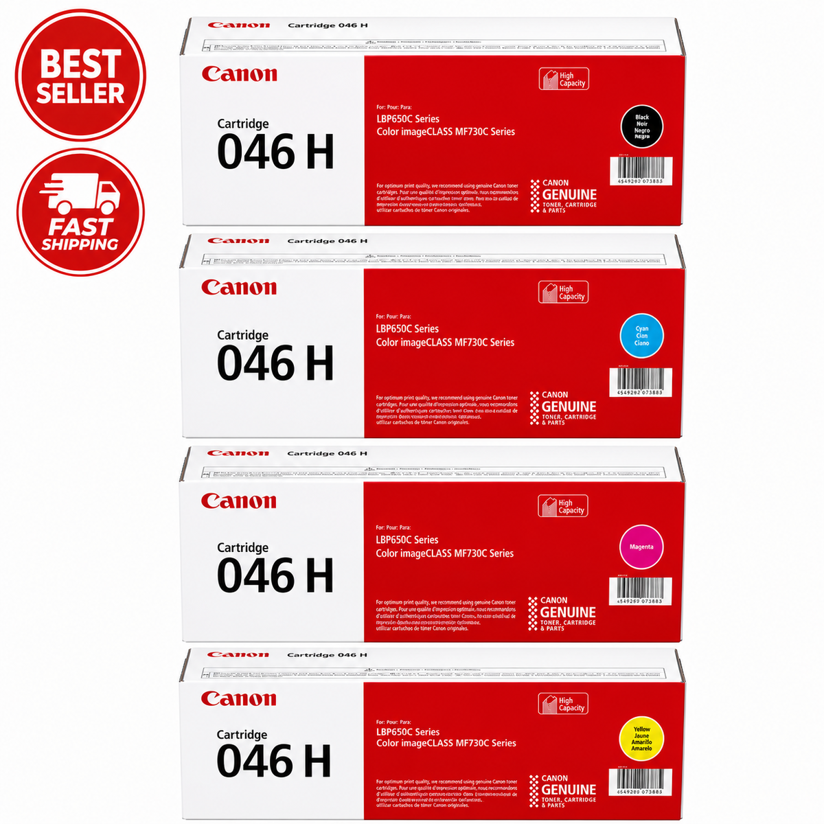 Original Canon 046H Toner Set 4-Pack (High Yield) Black & Color Cartridge CMYK