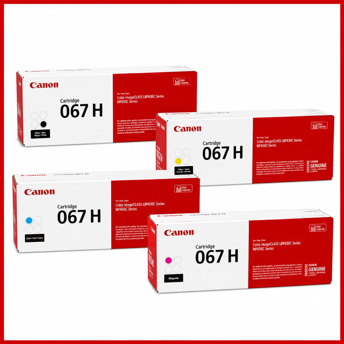 Canon 067H Toner Cartridge 4 Pack High Capacity Black Cyan Magenta Yellow
