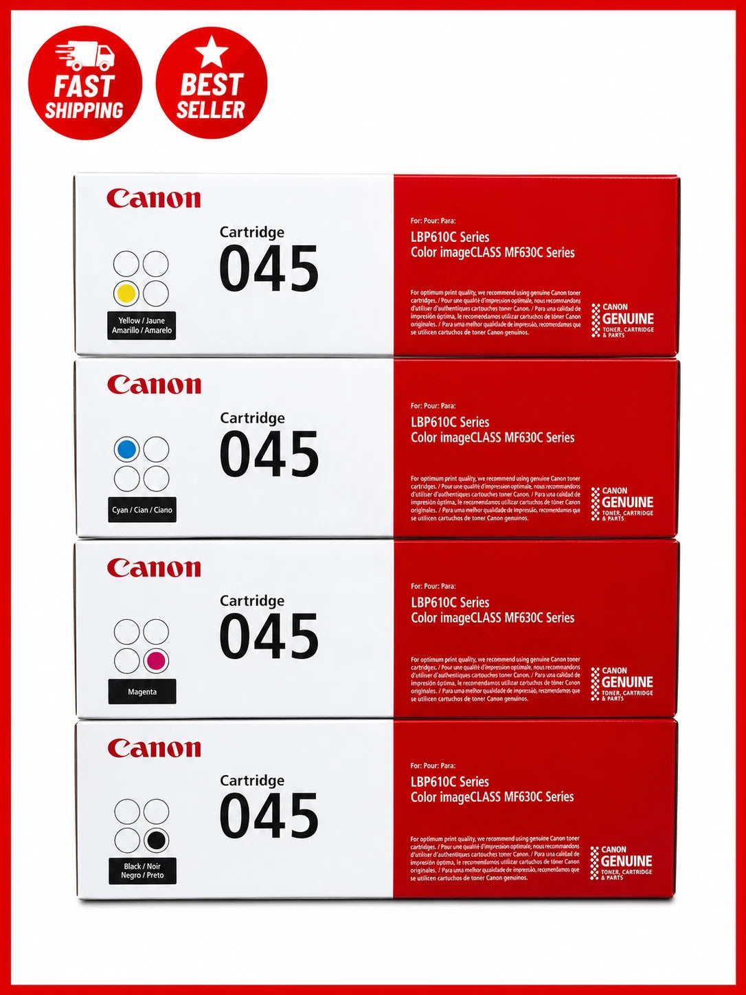 Canon 045 4 Color Toner Set ( Black Cyan Magenta Yellow ) Toner Cartridges
