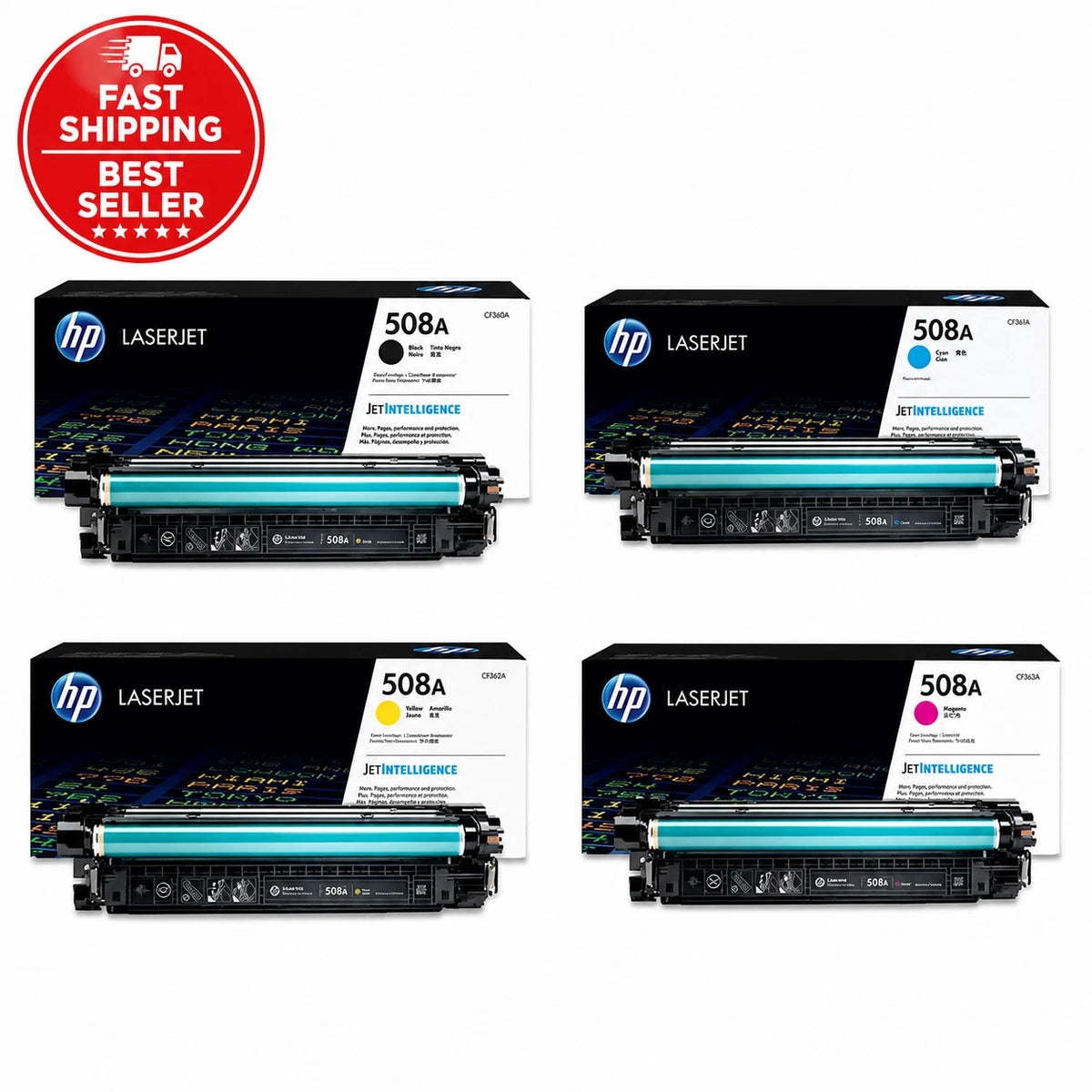 HP 508A Original / NEW Toner Cartridge Set ( CF360A, CF361A, CF362A, CF363A )