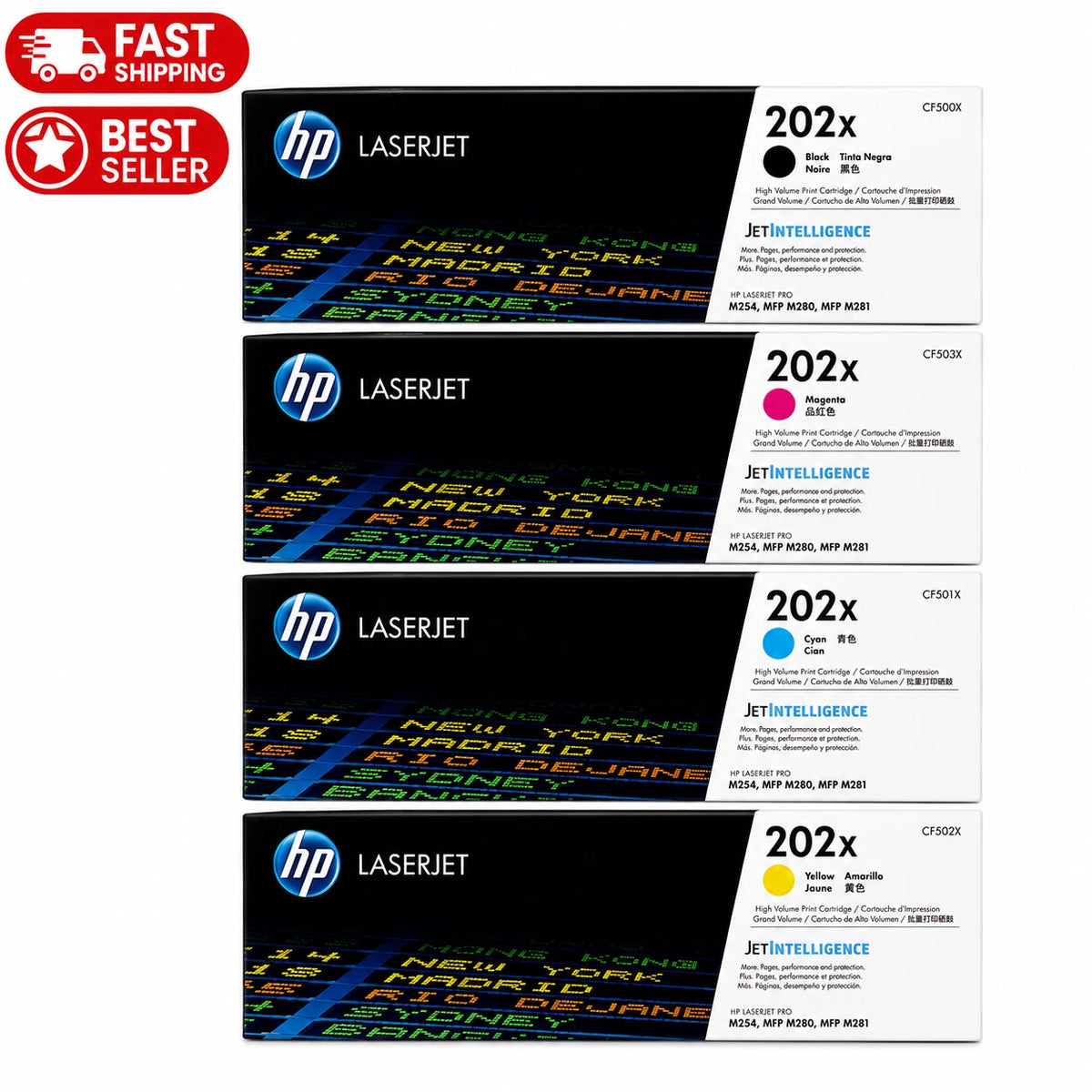 HP 202X Genuine High Yield Toner Set CF500X-CF503X Black Cyan Magenta Yellow