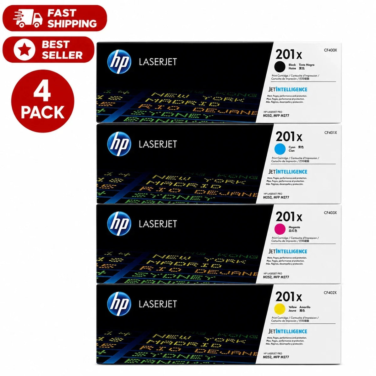 HP 201X High Yield Toner Set Black Cyan Magenta Yellow Genuine OEM CF400X-403X