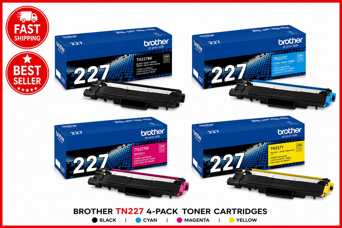 NEW Brother TN227 High Yield Toner Set (Black, Cyan, Magenta, Yellow) Original